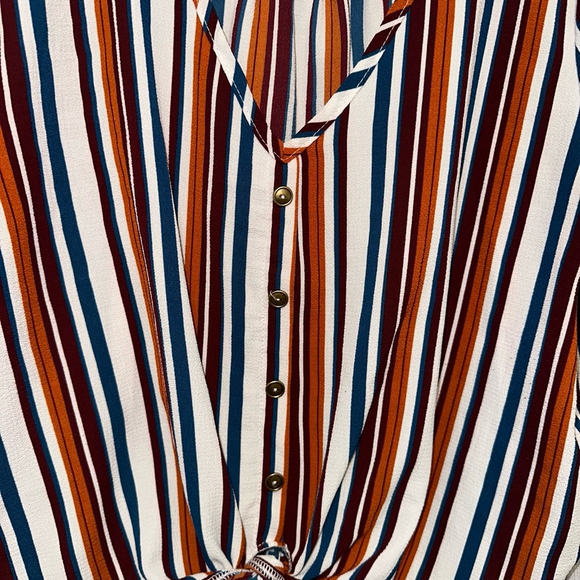 Women's Fashion Muse Blouse, XL, Multicolor Stripes Long Sleeve Tie Bottim - Picture 5 of 9